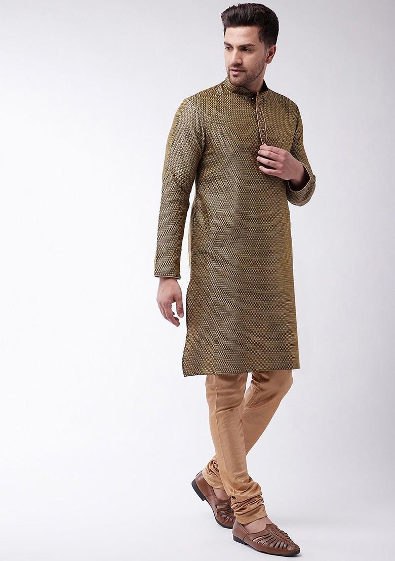 Black Solid Jacquard Kurta Set For Men