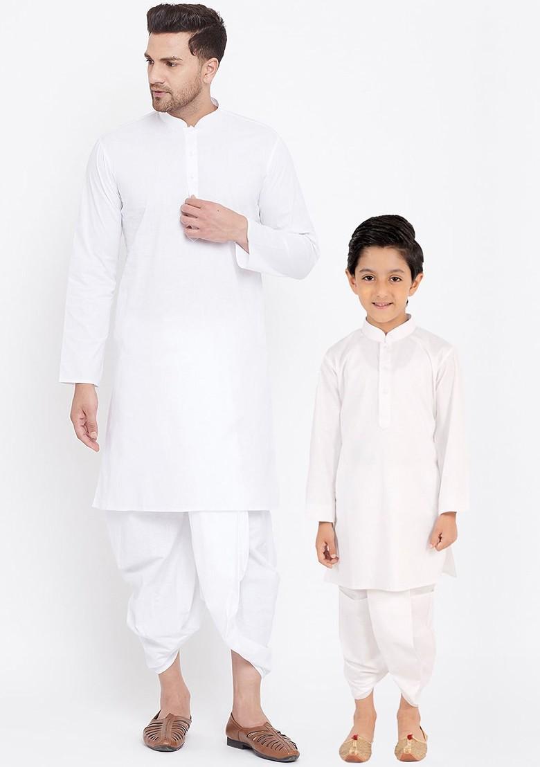 White Solid Poly Blend Kurta Set For Men