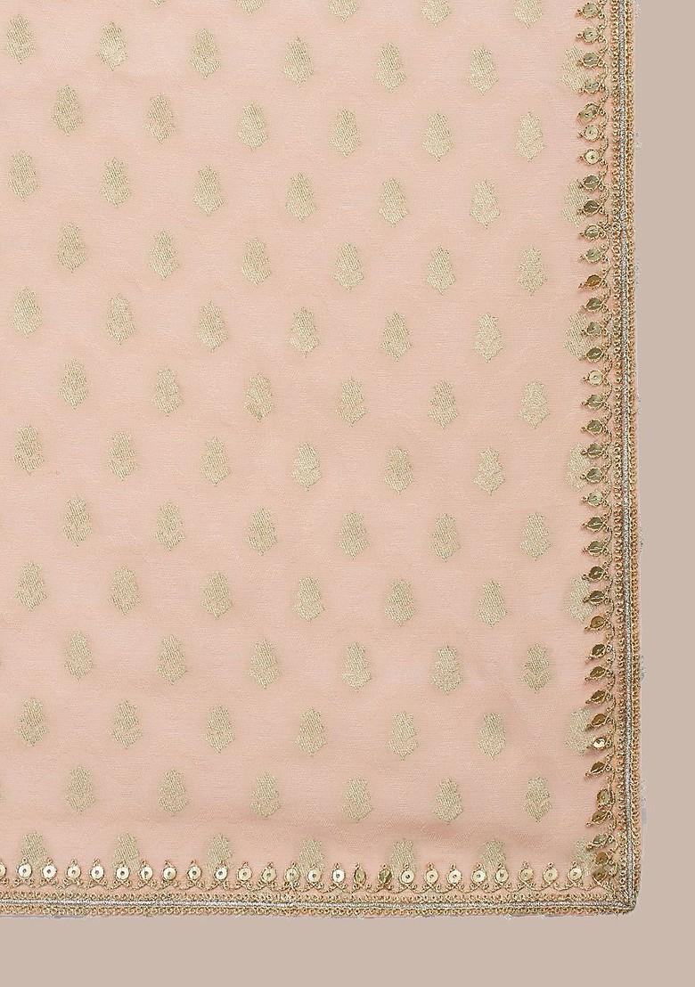 Peach Ethnic Motifs Poly Blend Kurta Set For Men