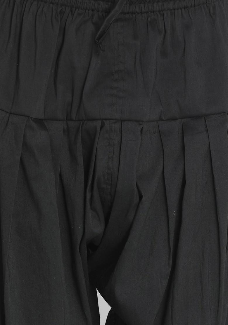 Black Ethnic Motifs Poly Blend Kurta Set For Men