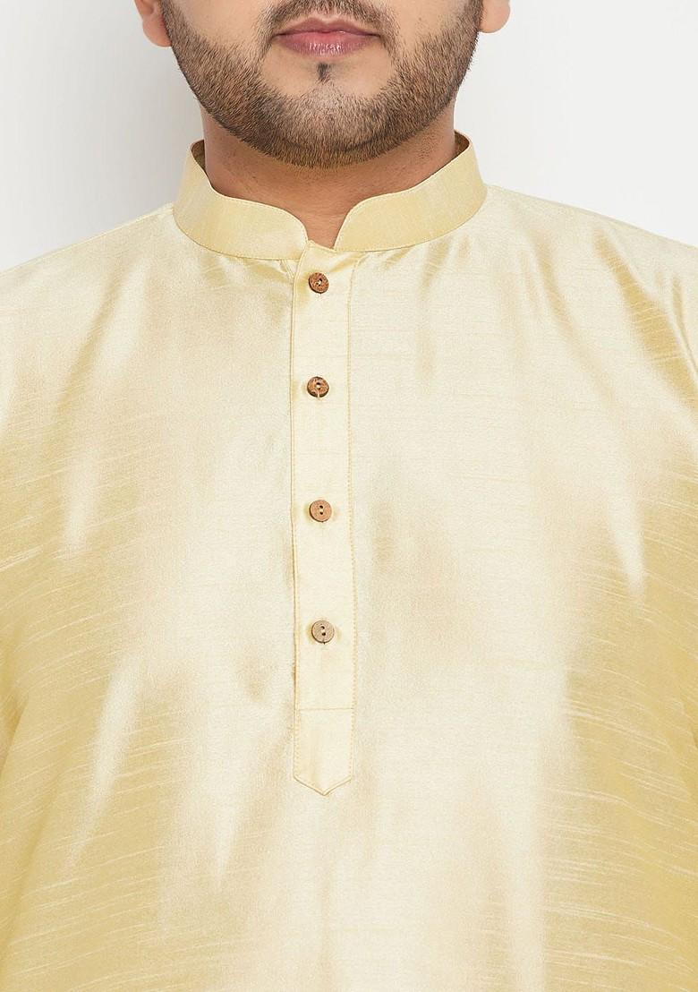 Gold Woven Poly Blend Kurta Set For Men
