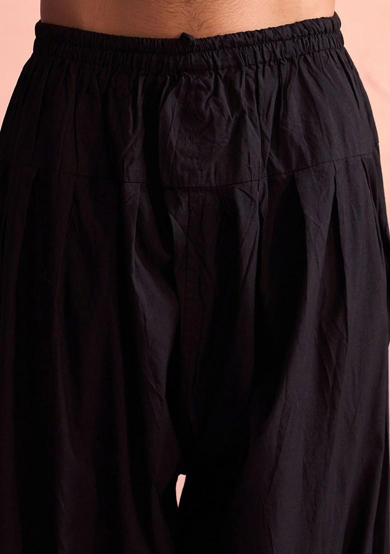 Black Embellished Poly Blend Kurta Set For Men