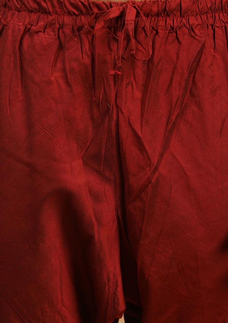Maroon Embroidered Poly Blend Kurta Set For Men