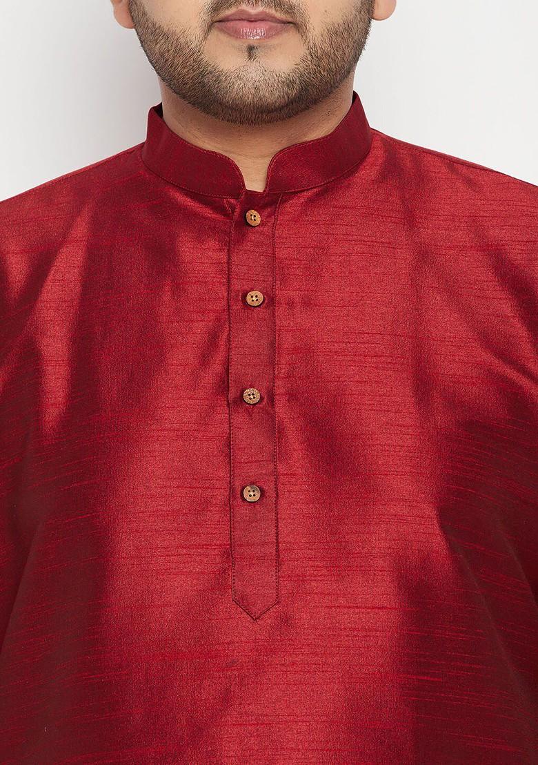 Maroon Woven Poly Blend Kurta Set For Men