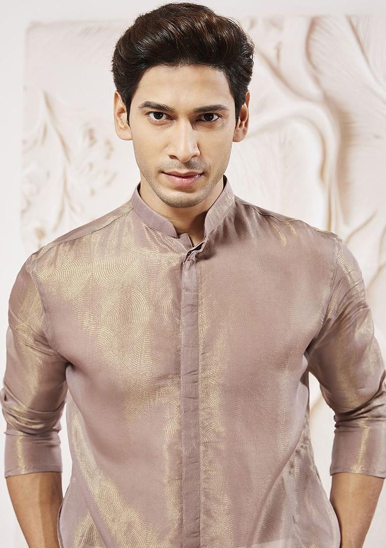 Lavender Solid Poly Blend Kurta Set For Men