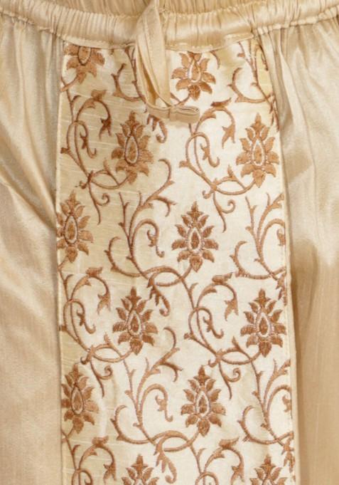 Rose Gold Solid Poly Blend Kurta Set For Men