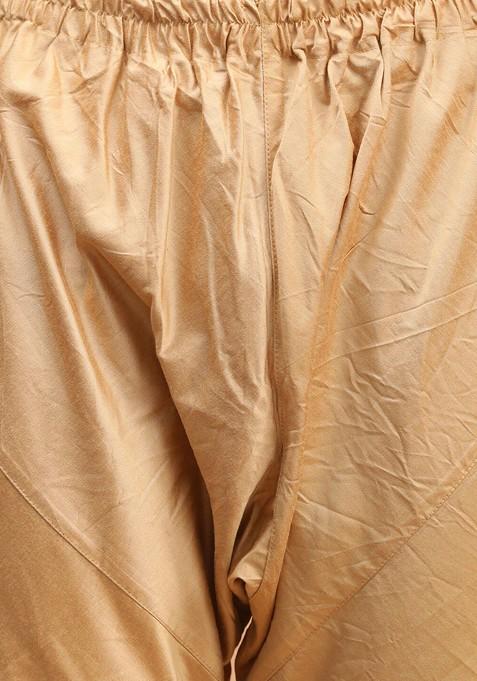 Rose Gold Solid Poly Blend Kurta Set For Men