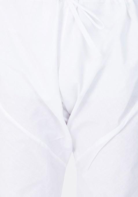 White Solid Poly Blend Kurta Set For Men