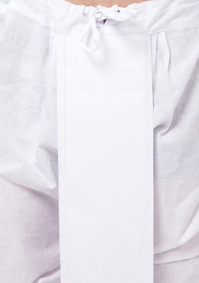 White Solid Poly Blend Kurta Set For Men