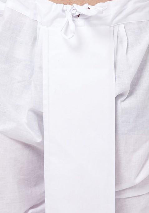 White Solid Poly Blend Kurta Set For Men