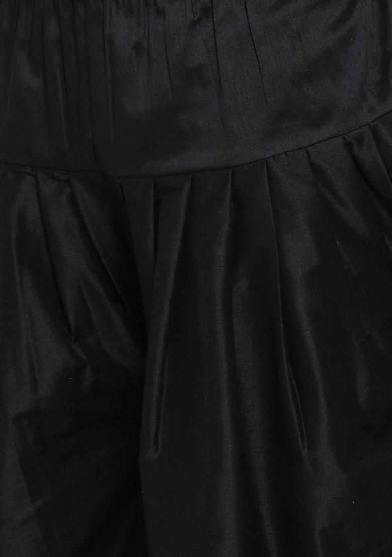 Black Embroidered Poly Blend Kurta Set For Men