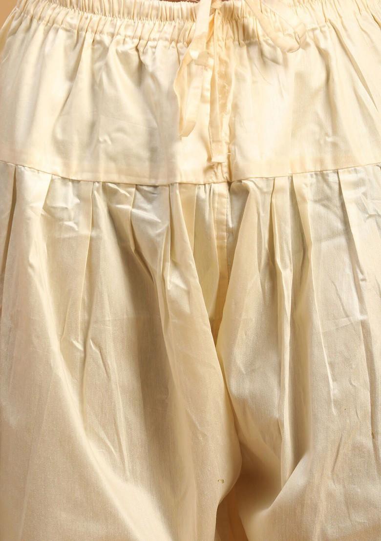 Cream Mirror Work Poly Blend Kurta Set For Men