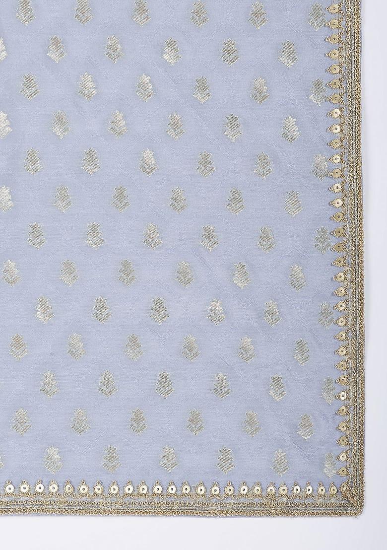 Blue Floral Print Poly Blend Kurta Set For Men