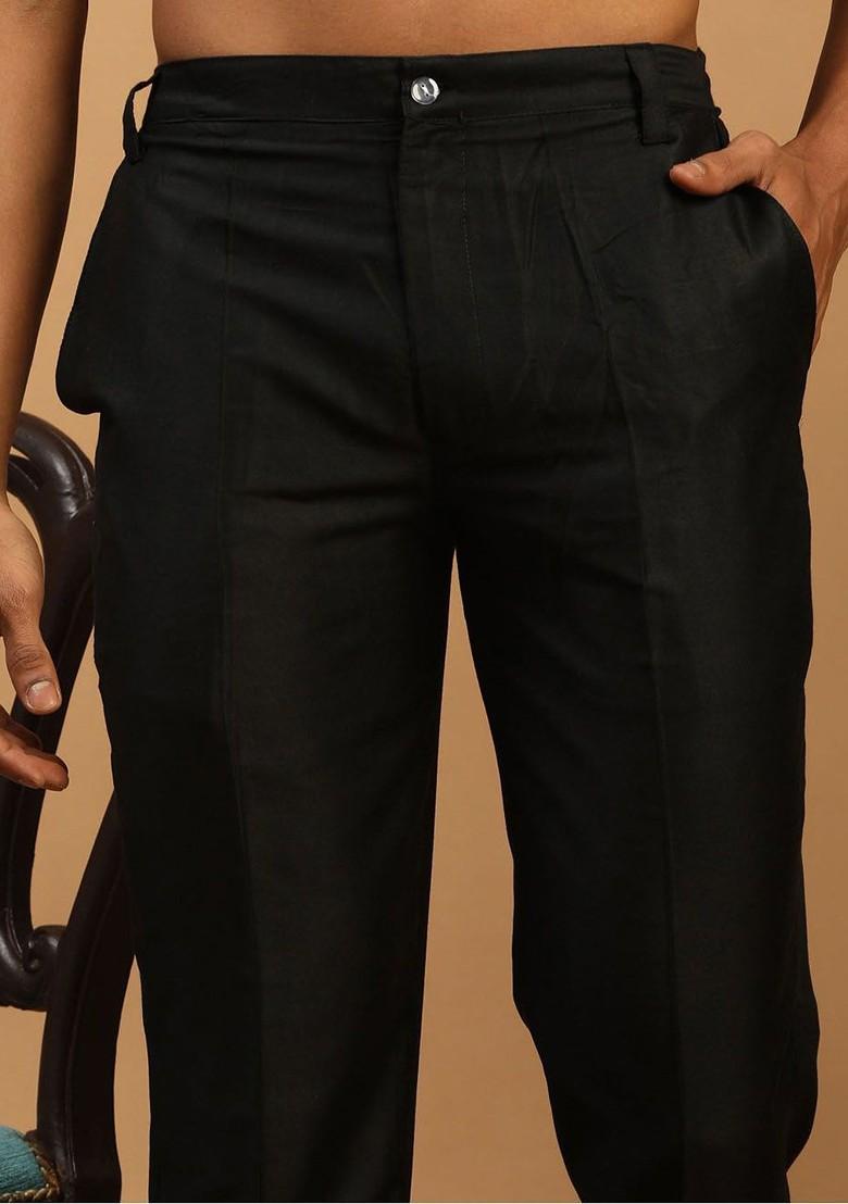 Black Mirror Work Poly Blend Kurta Set For Men