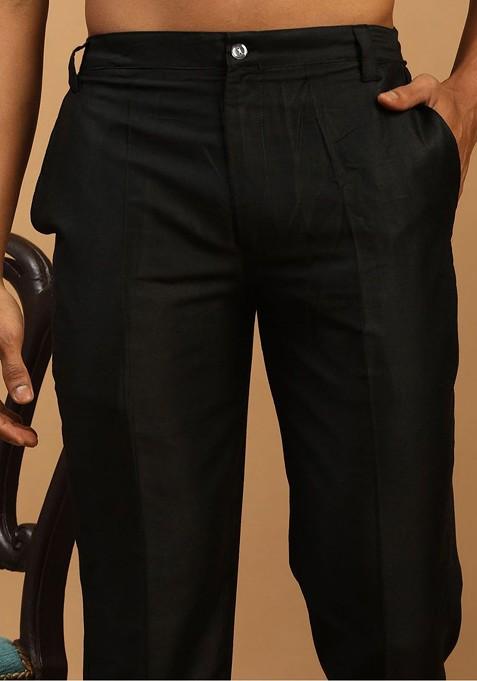 Black Mirror Work Poly Blend Kurta Set For Men