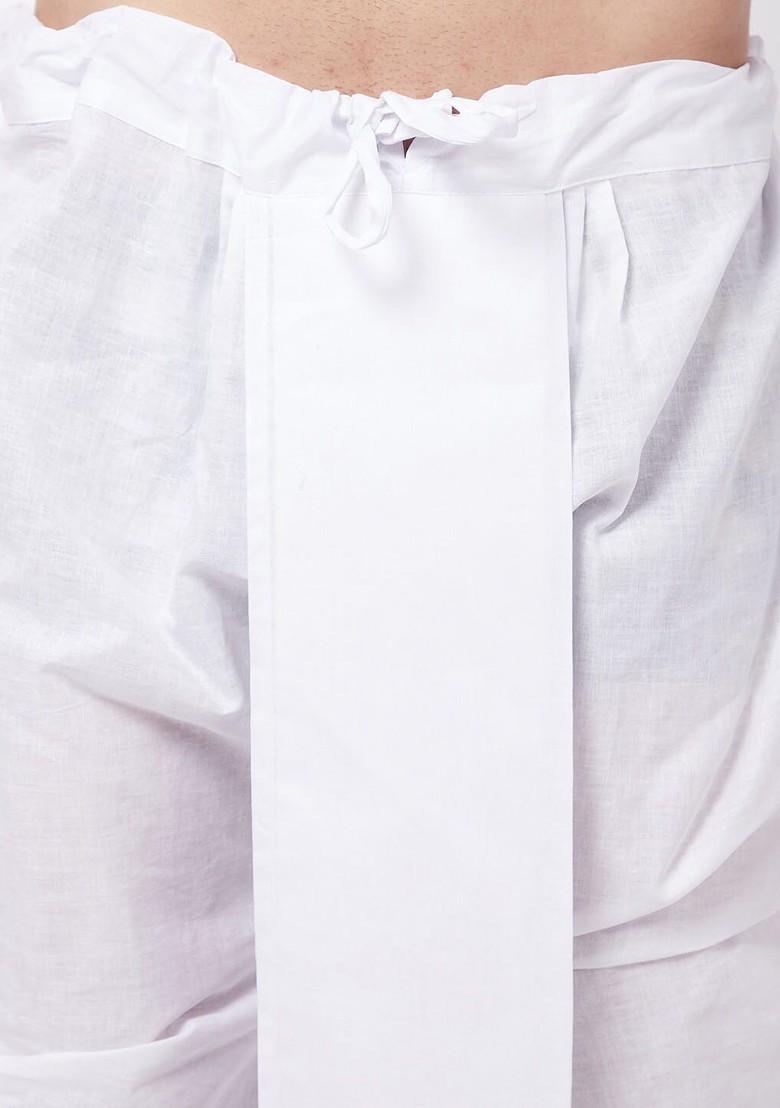 White Ethnic Motifs Cotton Kurta Set For Men