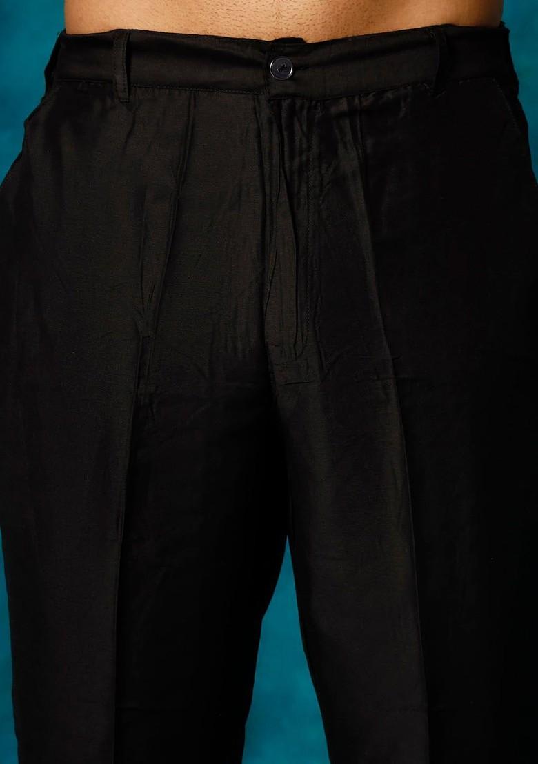 Black Mirror Work Poly Blend Kurta Set For Men