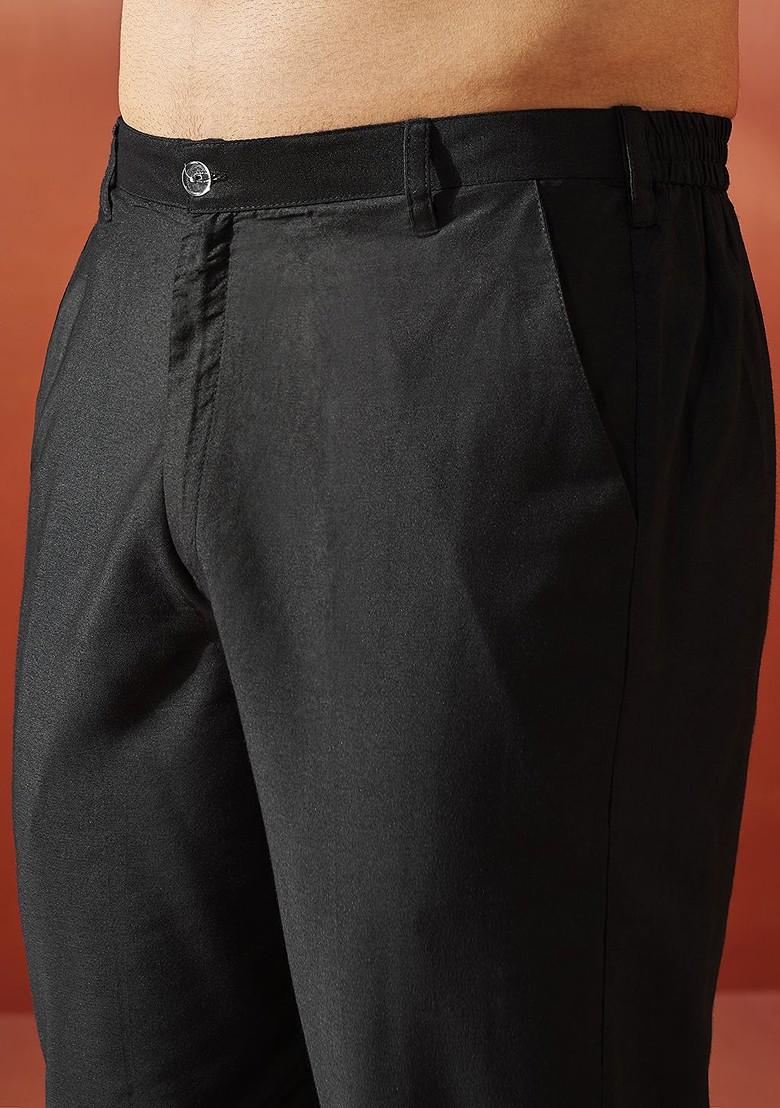 Black Floral Print Jacquard Kurta Set For Men