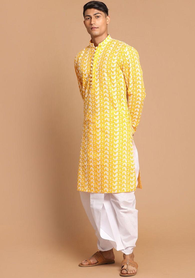 Orange Ethnic Motifs Cotton Kurta Set For Men
