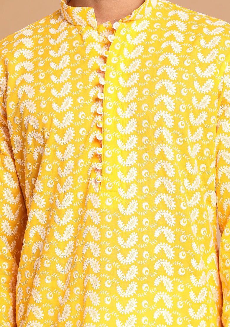 Orange Ethnic Motifs Cotton Kurta Set For Men