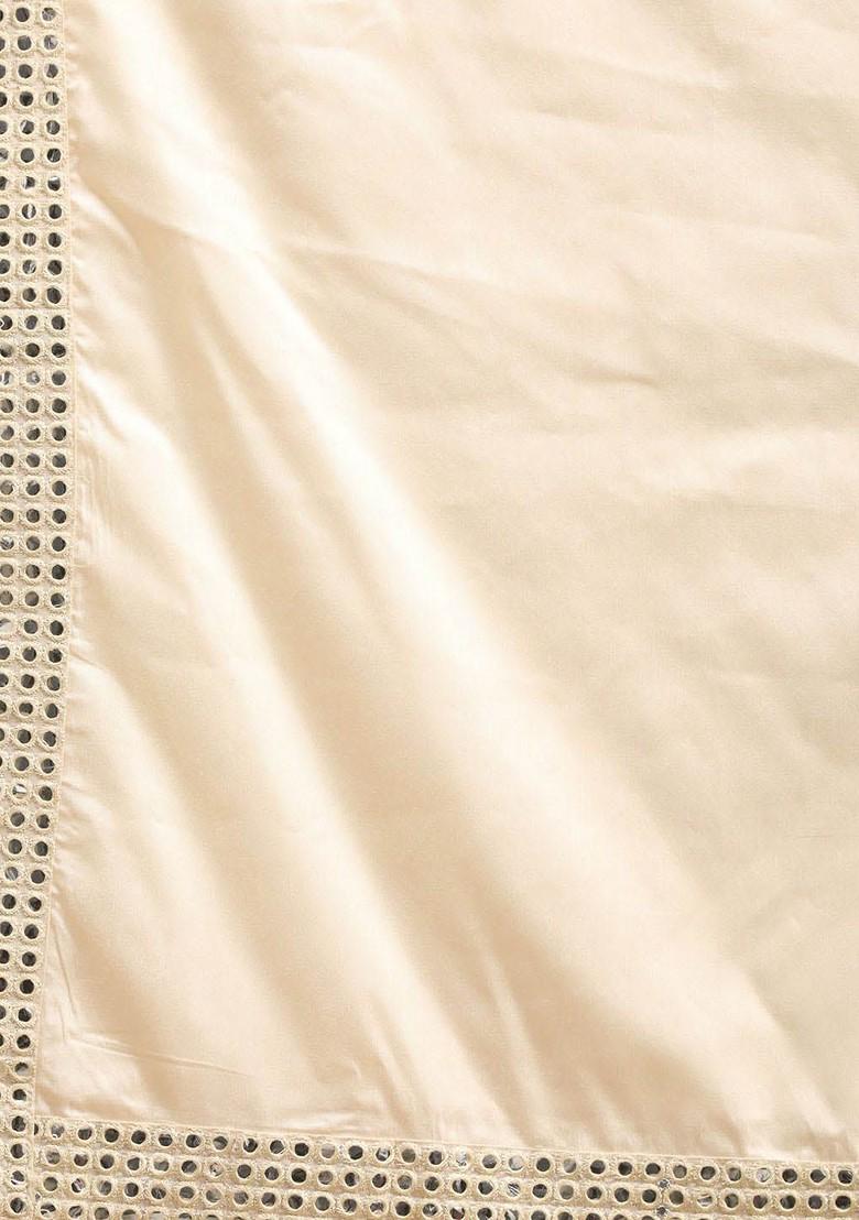 Cream Mirror Work Poly Blend Kurta Set For Men