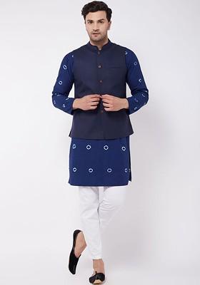 Blue Bandhani Print Cotton Kurta Set For Men