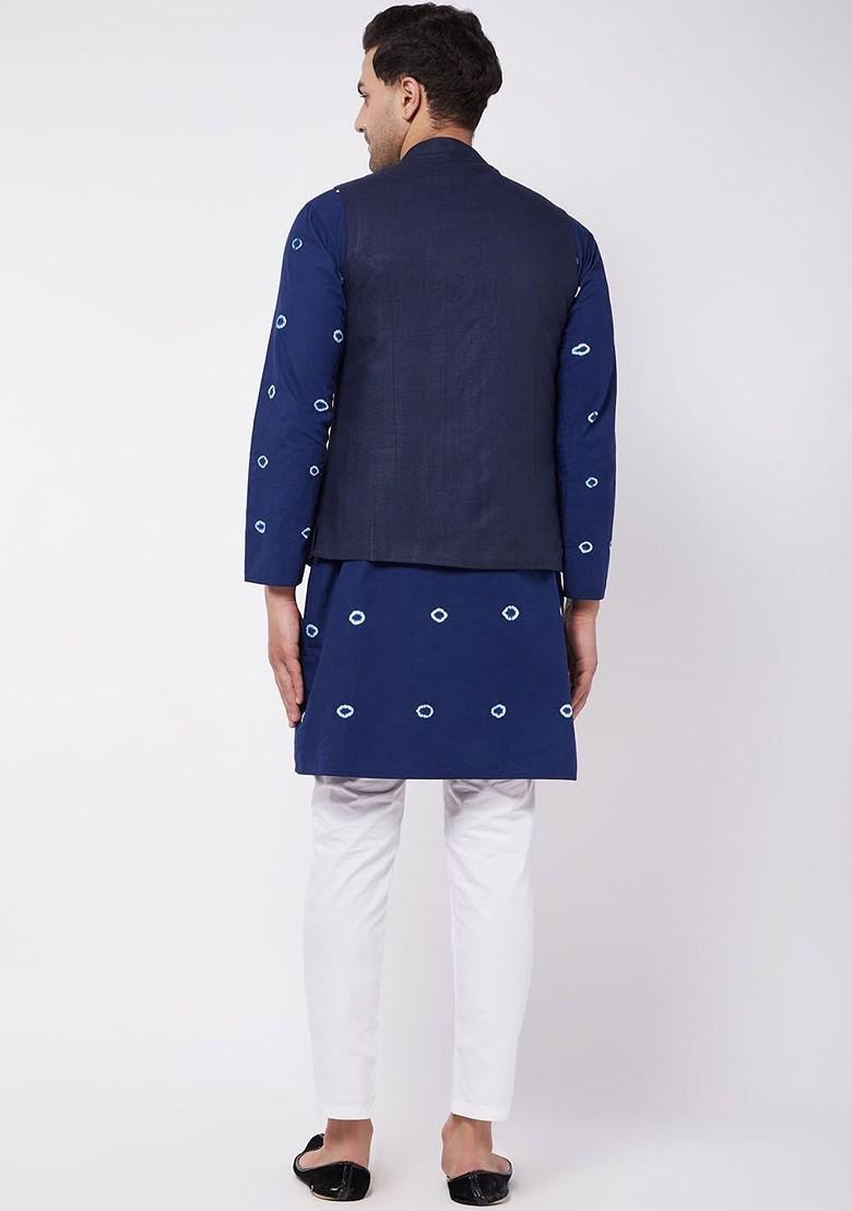 Blue Bandhani Print Cotton Kurta Set For Men