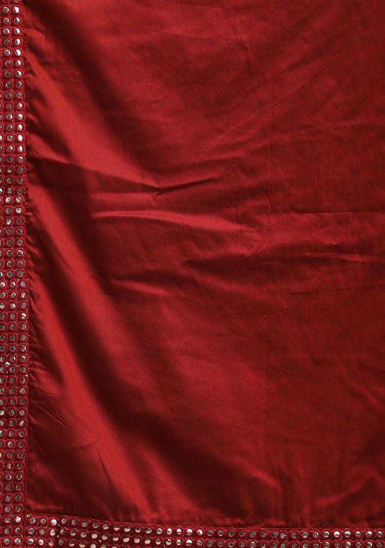 Maroon Mirror Work Poly Blend Kurta Set For Men