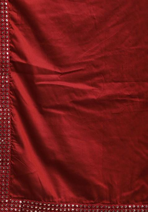 Maroon Mirror Work Poly Blend Kurta Set For Men