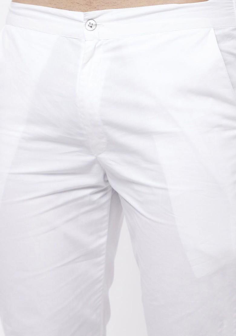 White Solid Cotton Kurta Set For Men