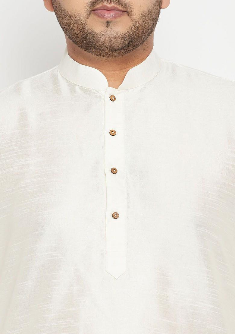 Cream Woven Poly Blend Kurta Set For Men