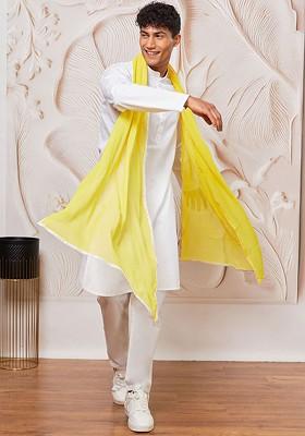 White Solid Cotton Kurta Set For Men