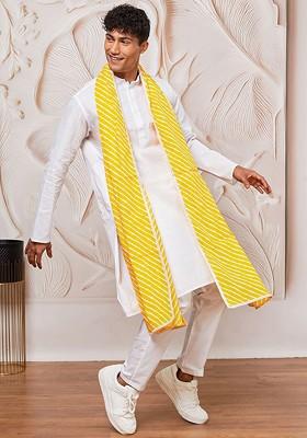 White Solid Cotton Kurta Set For Men