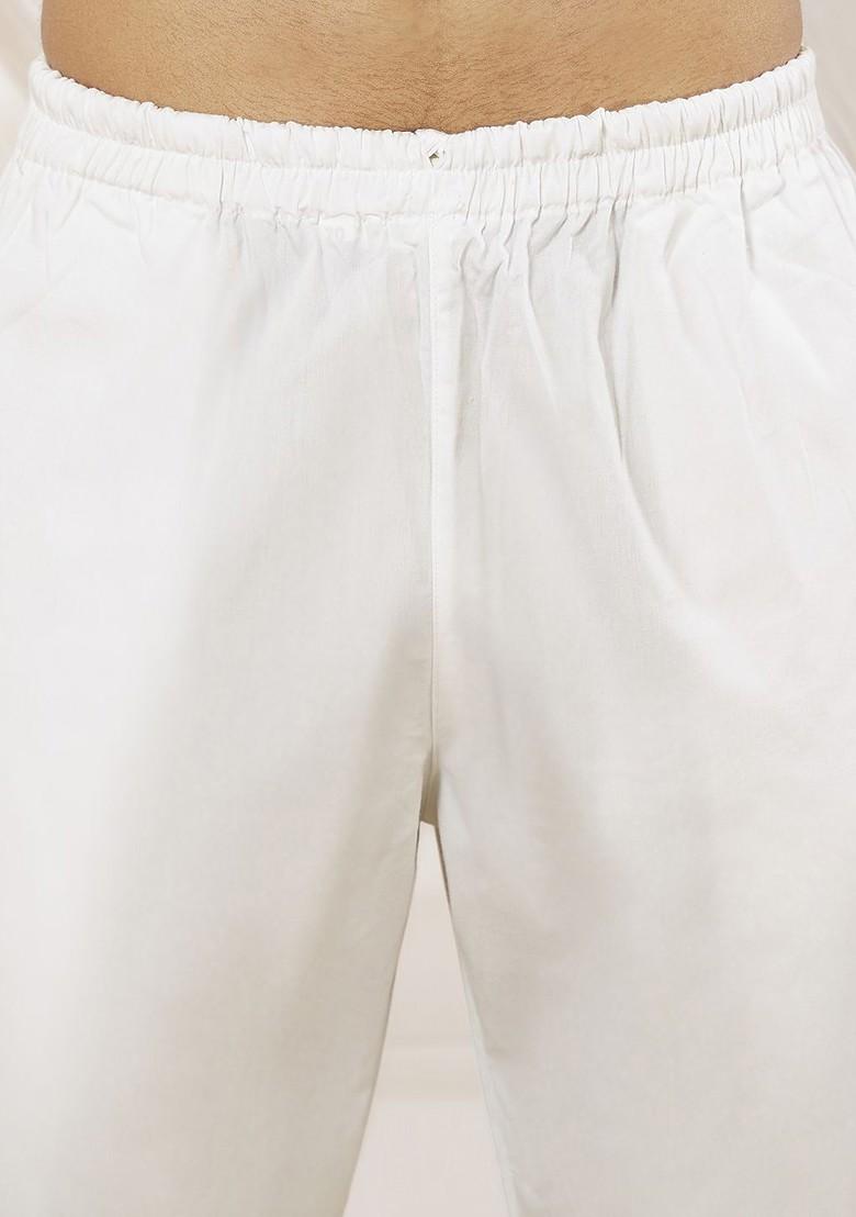 White Solid Cotton Kurta Set For Men