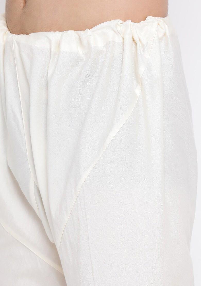 Cream Floral Print Poly Blend Kurta Set For Men