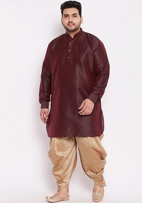 Burgundy Solid Poly Blend Kurta Set For Men