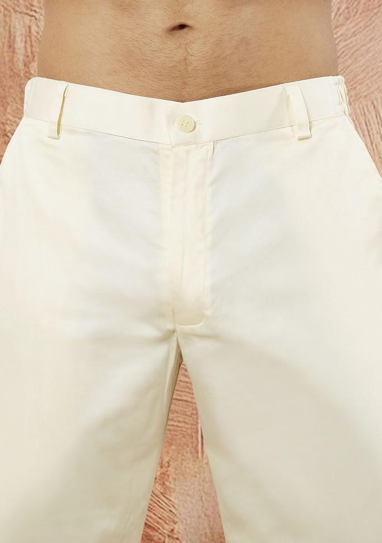 Cream Ethnic Motifs Poly Blend Kurta Set For Men