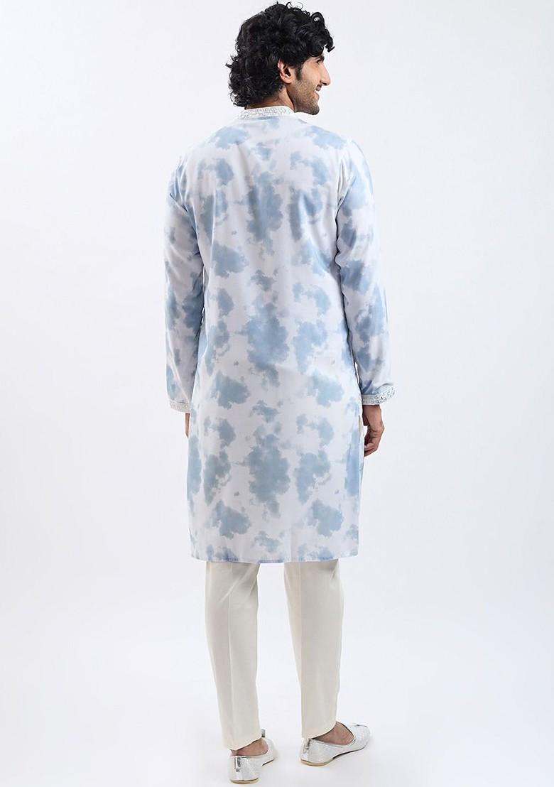 Grey Embroidered Poly Blend Kurta Set For Men