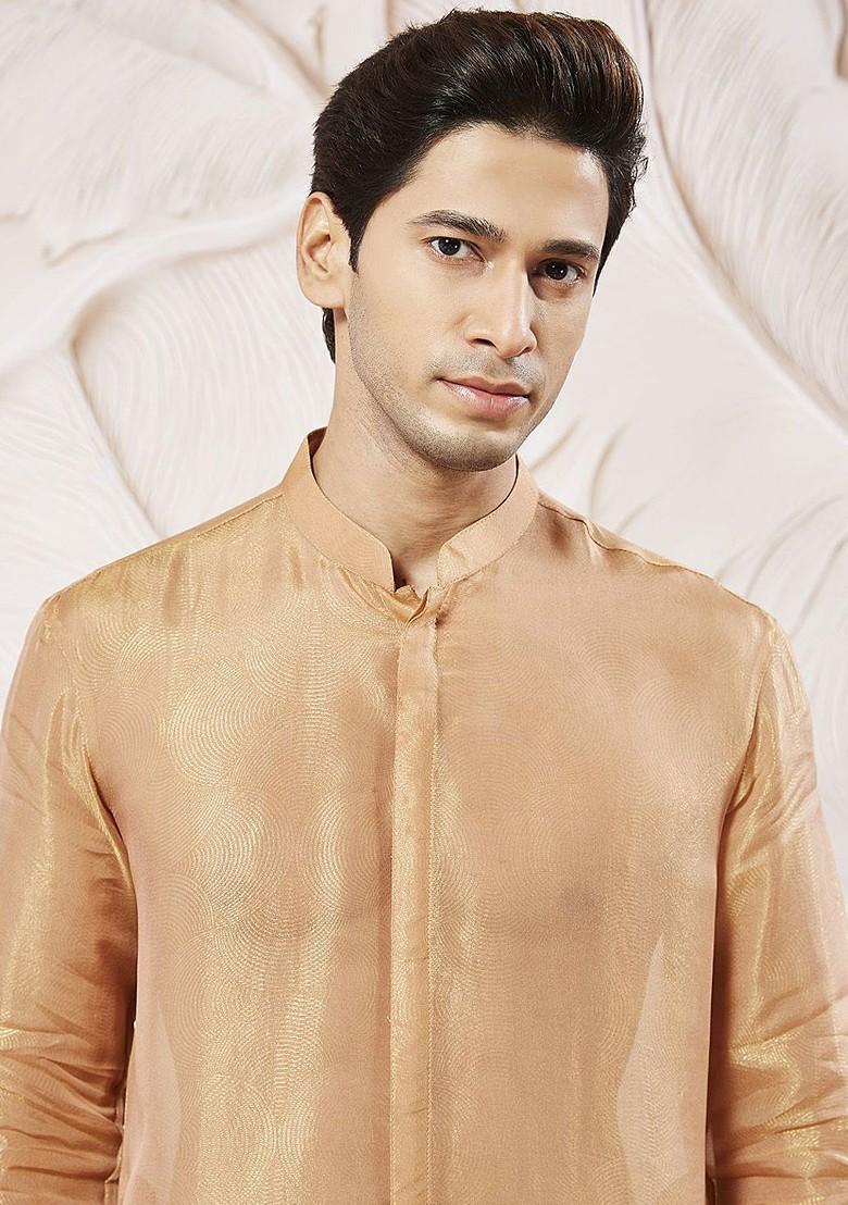 Rust Solid Poly Blend Kurta Set For Men