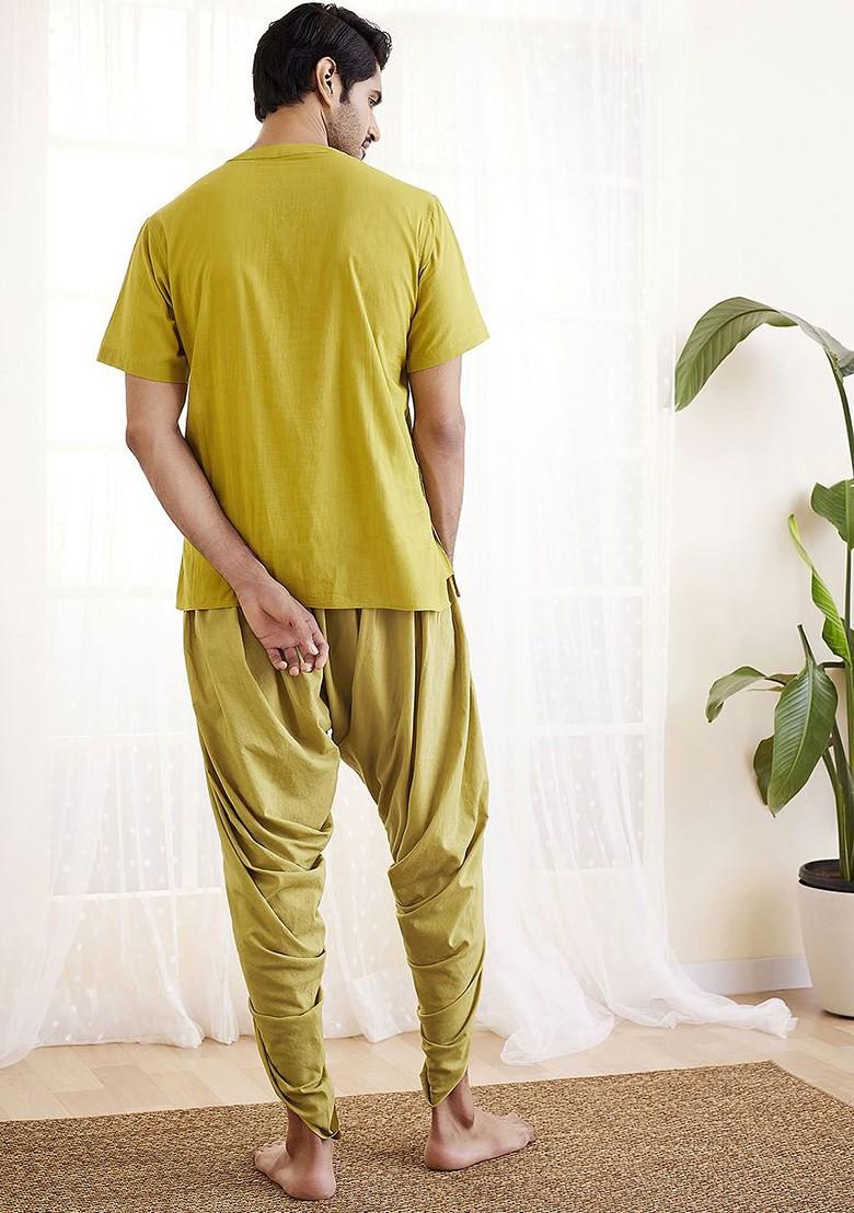 Olive Solid Cotton Kurta Set For Men
