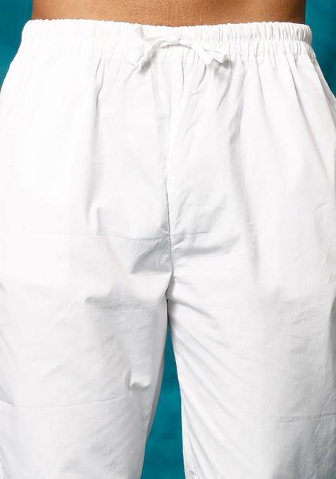 Navy Blue Ethnic Motifs Poly Blend Kurta Set For Men