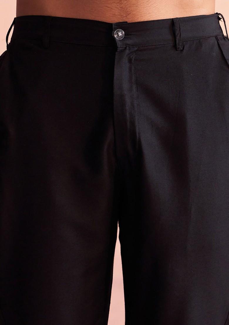 Black Embroidered Poly Blend Kurta Set For Men