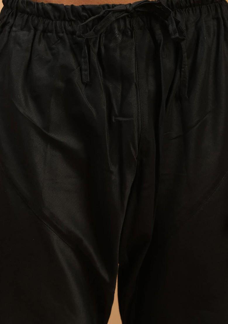 Black Embroidered Poly Blend Kurta Set For Men