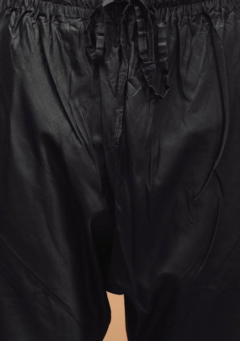 Black Floral Print Poly Blend Kurta Set For Men