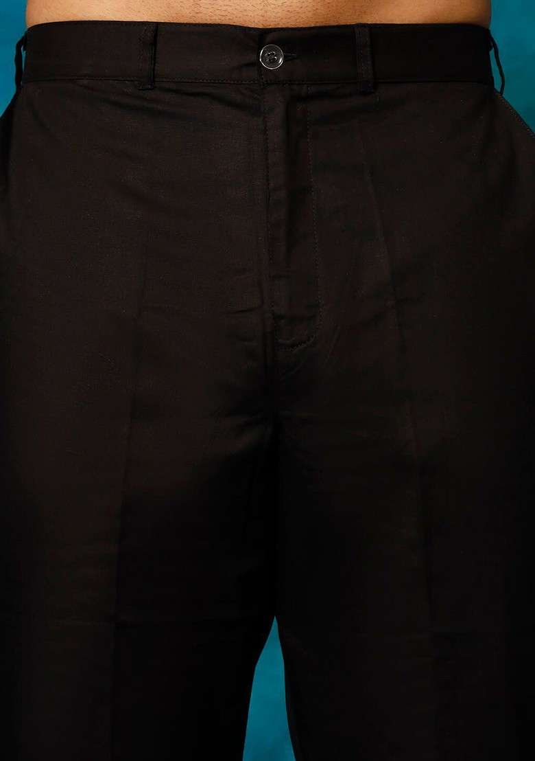 Black Embroidered Cotton Kurta Set For Men - Indya