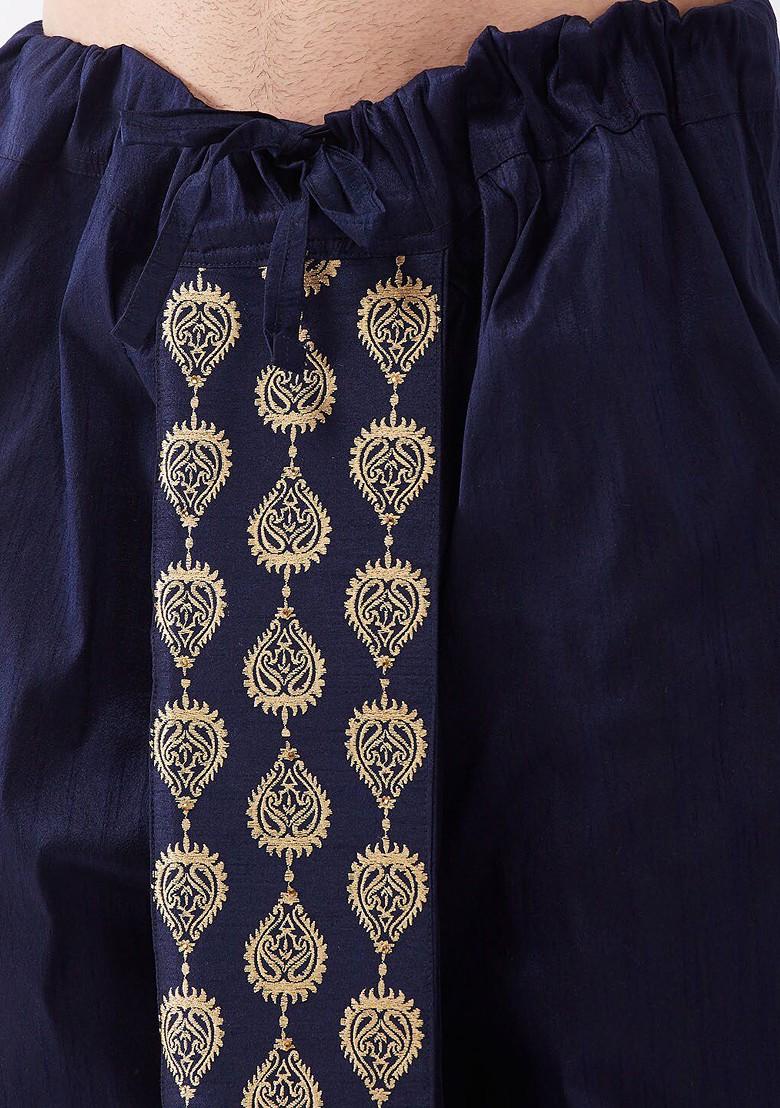 Gold Woven Poly Blend Kurta Set For Men