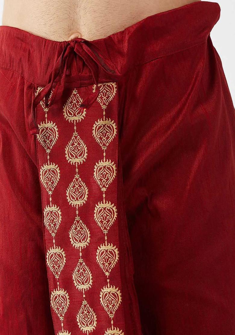 Beige Woven Poly Blend Kurta Set For Men