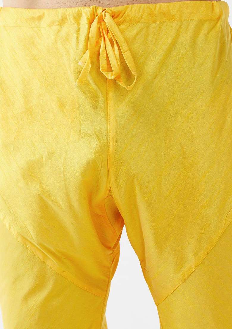 Yellow Woven Poly Blend Kurta Set For Men - Indya