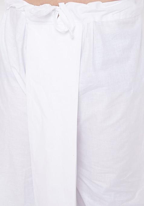White Solid Cotton Kurta Set For Men