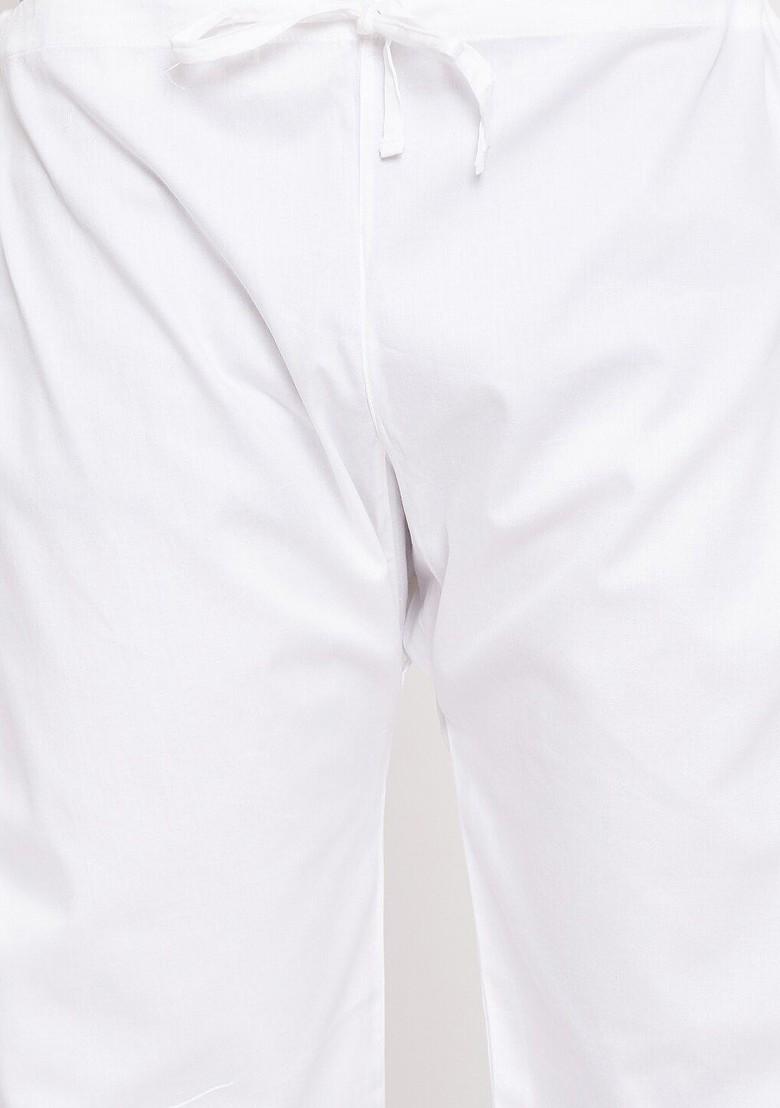 White Solid Pathani Kurta Set For Men